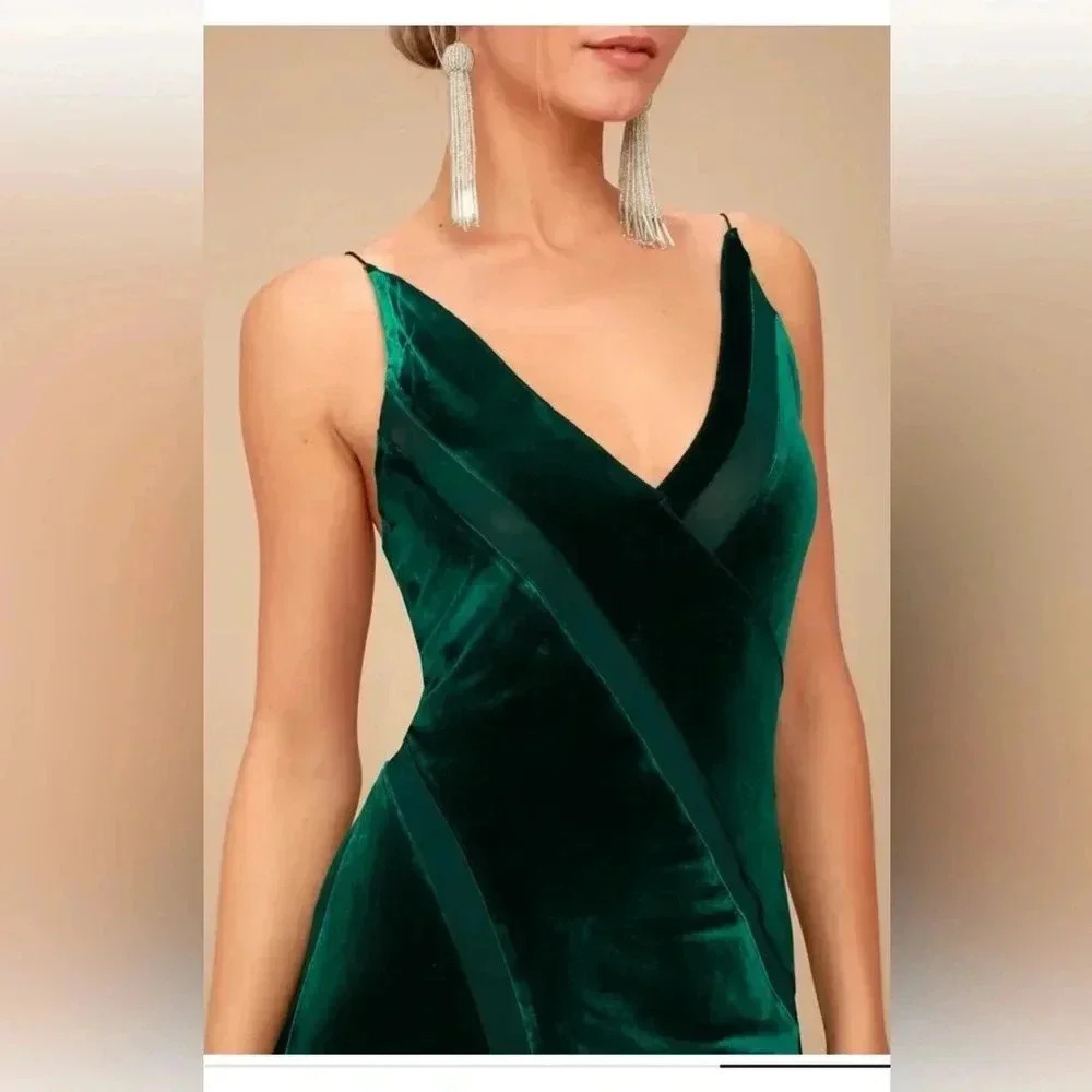 Free People Spliced Velvet Slip Dress Dark Green Size L Boho - Picture 4 of 16